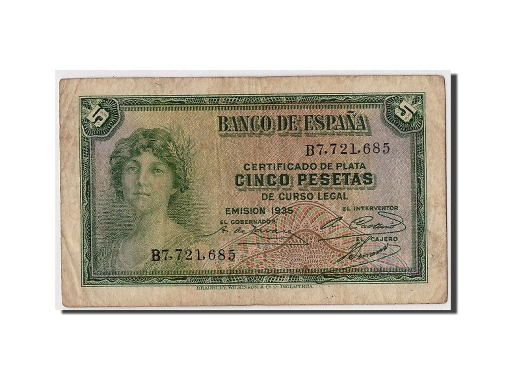 Biljet, Spanje, 5 Pesetas, 1935, TB