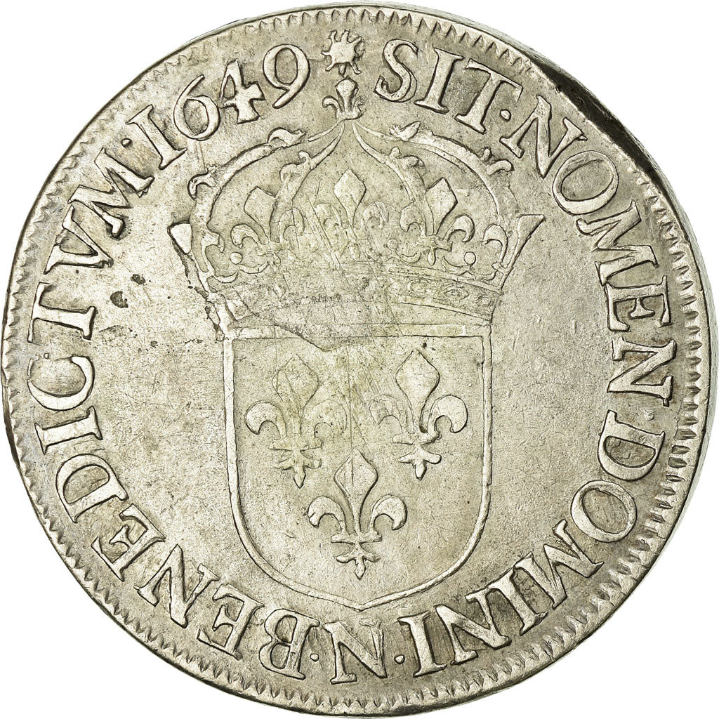 Frankrijk, Louis XIV, Écu à la mèche longue, 1649, Montpellier, Zilver, ZF