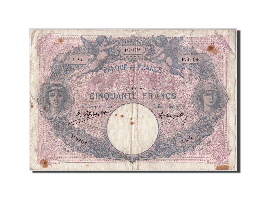 Banknote, France, 50 Francs, 50 F 1889-1927 ''Bleu et Rose'', 1922, 1922-06-01