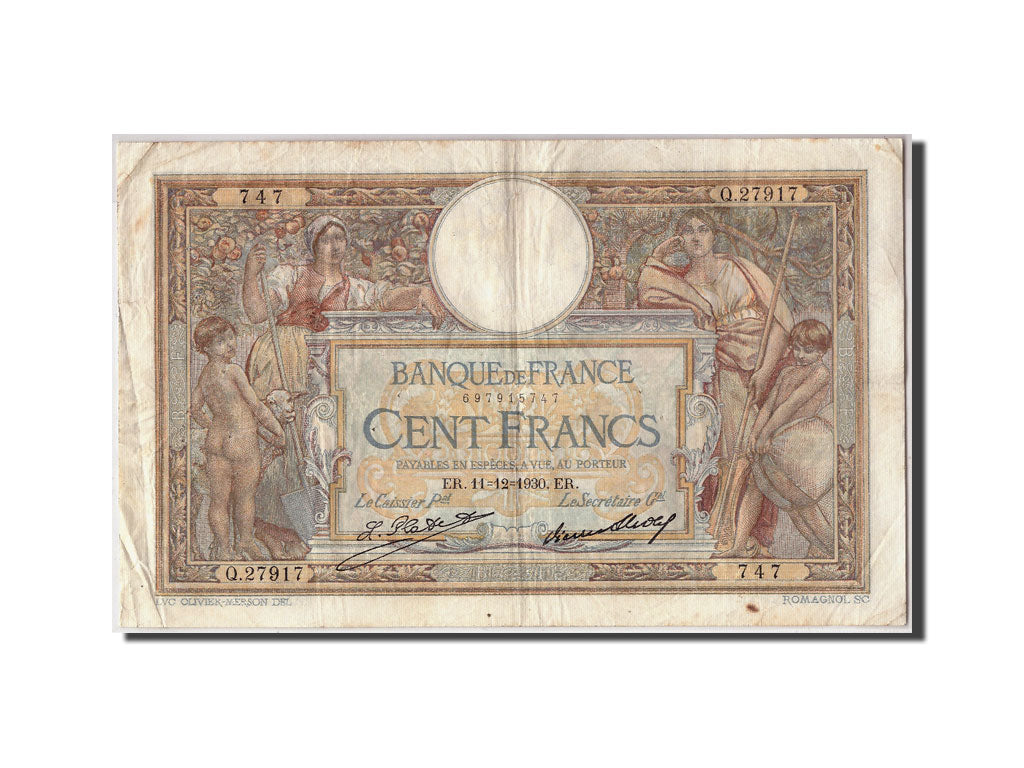 Banknote, France, 100 Francs, 100 F 1908-1939 ''Luc Olivier Merson'', 1930