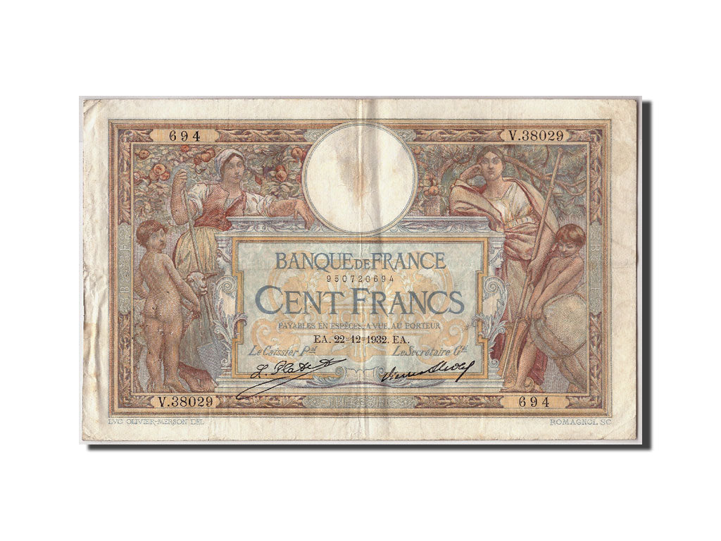 Banknote, France, 100 Francs, 100 F 1908-1939 ''Luc Olivier Merson'', 1932