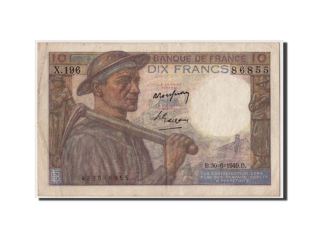 Banknote, France, 10 Francs, 10 F 1941-1949 ''Mineur'', 1949, 1949-06-30