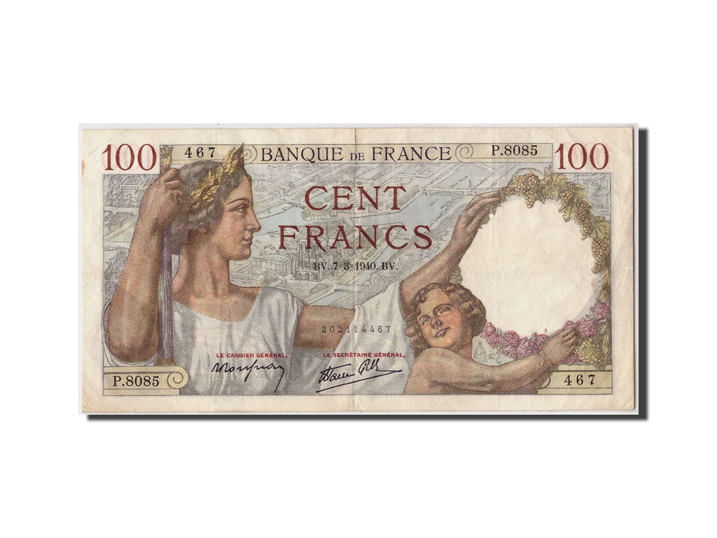 Biljet, Frankrijk, 100 Francs, 100 F 1939-1942 ''Sully'', 1940, 1940-03-07, TTB