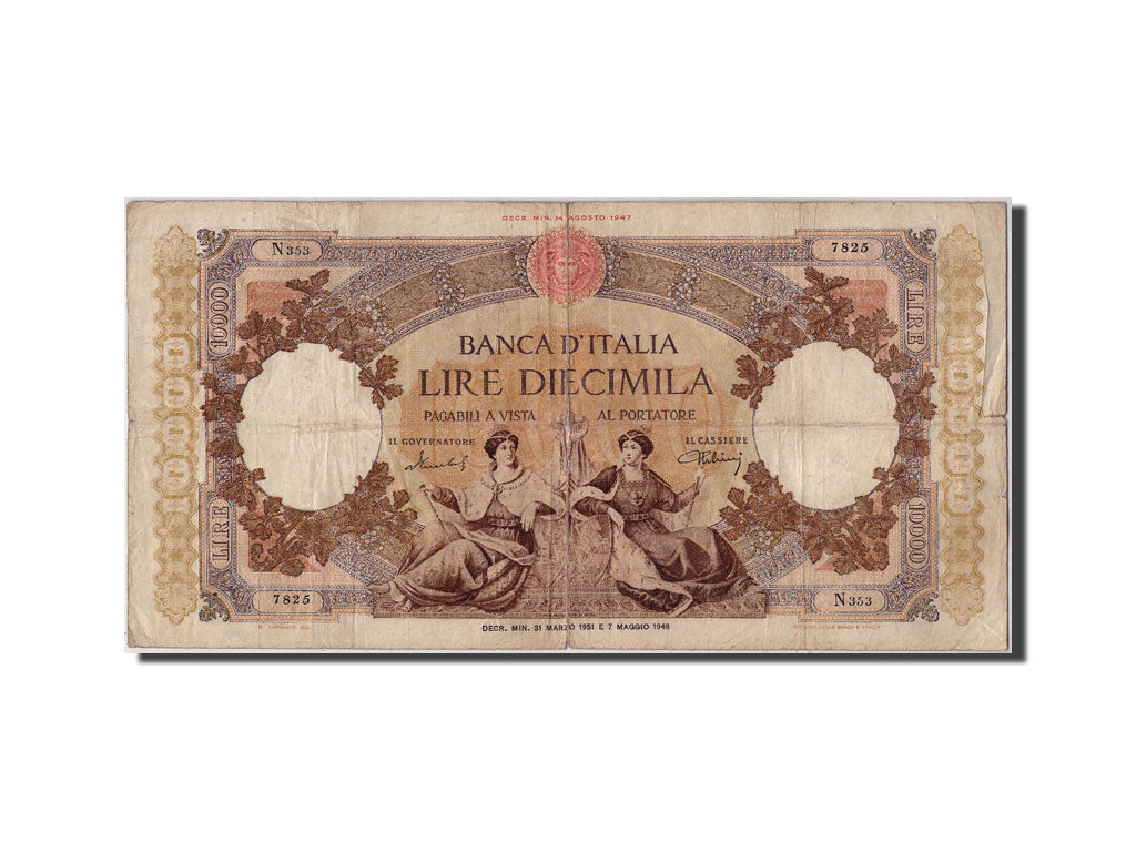 Geldschein, Italien, 10,000 Lire, 1951, 1951-03-31, S+