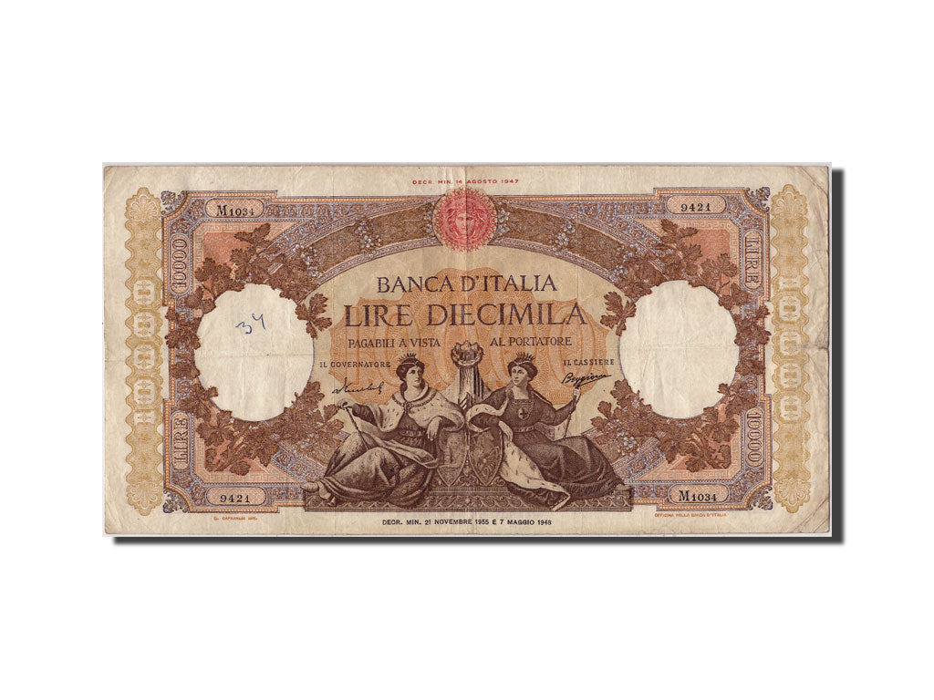 Banknot, Włochy, 10,000 Lire, 1955, 1955-11-21, EF(40-45)