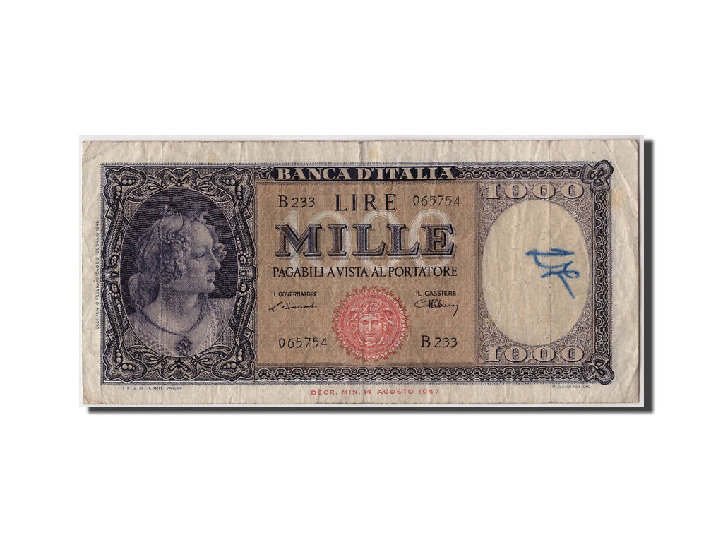 Biljet, Italië, 1000 Lire, 1948, 1948-02-10, TB+