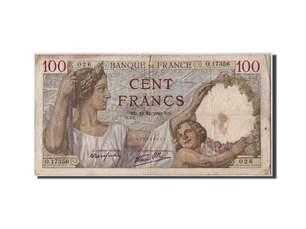 Banknote, France, 100 Francs, 100 F 1939-1942 ''Sully'', 1940, 1940-12-19