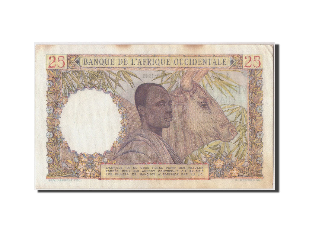 Banknote, French West Africa, 25 Francs, 1943, 1943-08-17, AU(55-58)