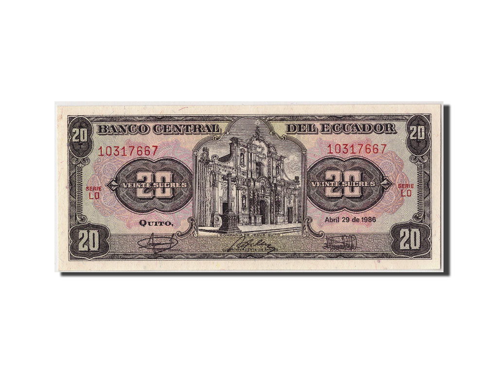 Billete, 20 Sucres, 1986, Ecuador, KM:121Aa, 1986-04-29, UNC
