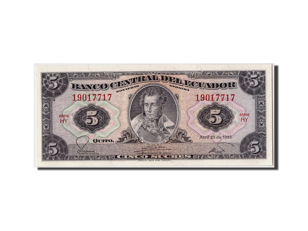 Billete, 5 Sucres, 1983, Ecuador, KM:108b, 1983-04-20, UNC
