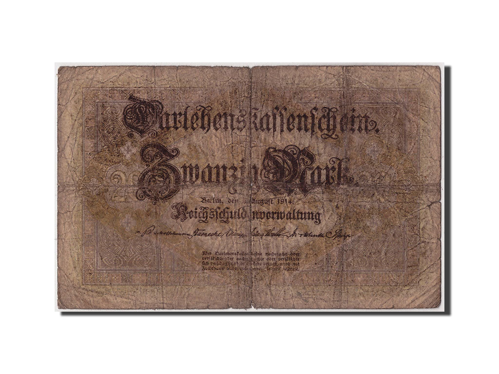Billete, 20 Mark, 1914, Alemania, KM:48b, 1914-08-05, MC+