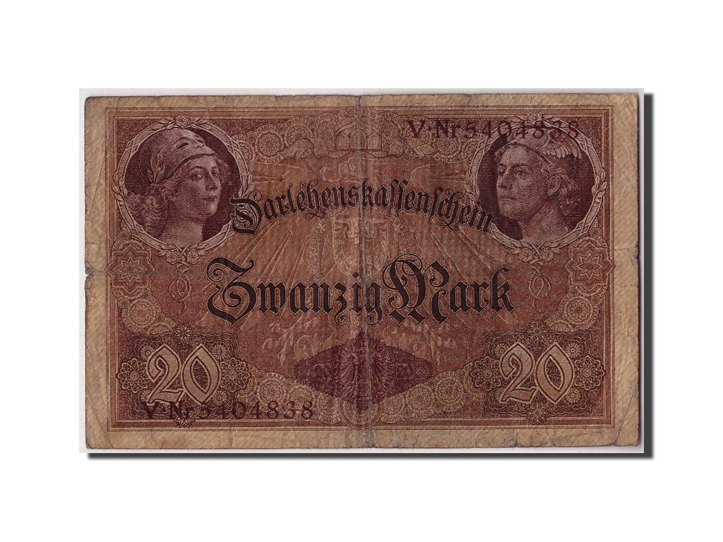 Banknot, Niemcy, 20 Mark, 1914, 1914-08-05, KM:48b, VG(8-10)