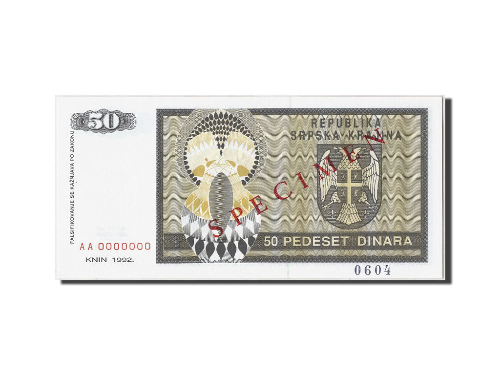 Geldschein, Kroatien, 50 Dinara, 1992, Undated, KM:R2s, UNZ