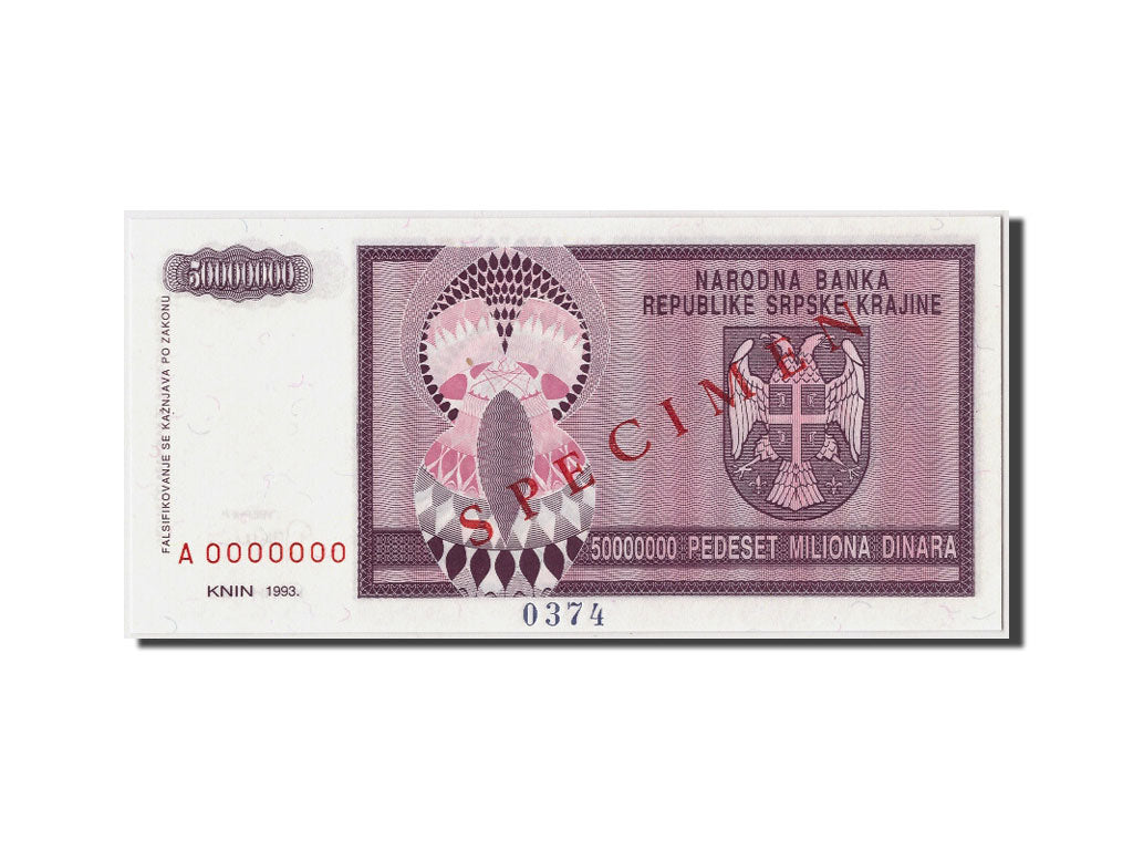 Geldschein, Kroatien, 50 Million Dinara, 1993, Undated, KM:R14s, UNZ