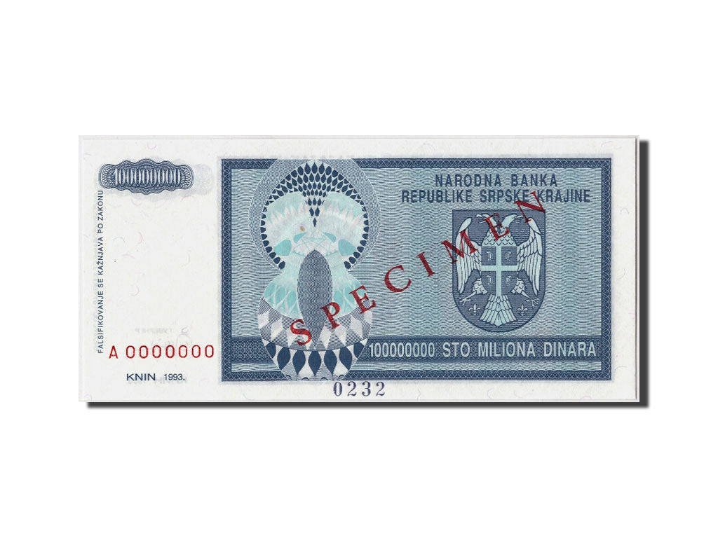 Geldschein, Kroatien, 100 Million Dinara, 1993, Undated, KM:R15s, UNZ