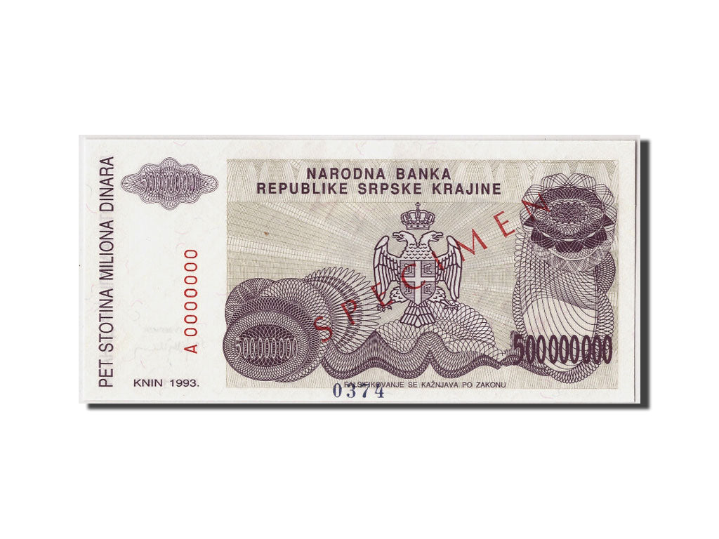 Geldschein, Kroatien, 500 Million Dinara, 1993, Undated, KM:R26s, UNZ