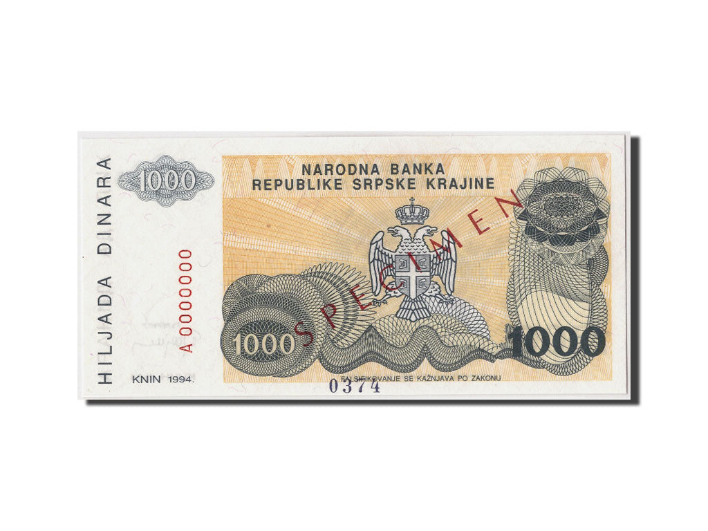 Banknot, Chorwacja, 1000 Dinara, 1994, Undated, KM:R30s, UNC(65-70)