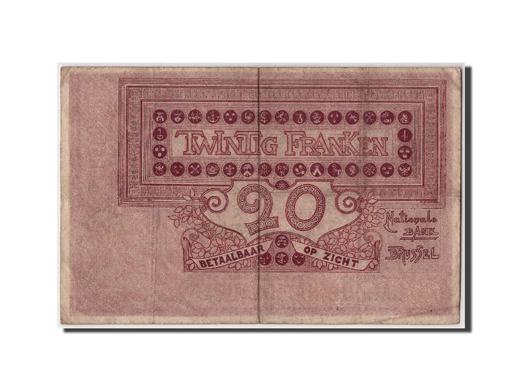 Geldschein, Belgien, 20 Francs, 1919, 1919-06-19, KM:67, S+