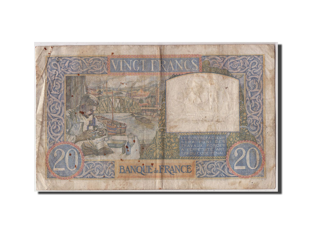 Banknote, France, 20 Francs, 20 F 1939-1942 ''Science et Travail'', 1940