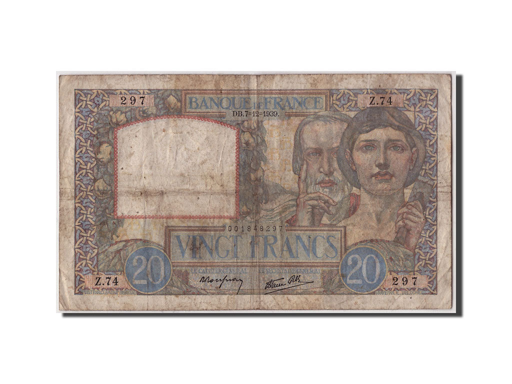 Billete, Francia, 20 Francs, 20 F 1939-1942 ''Science et Travail'', 1939