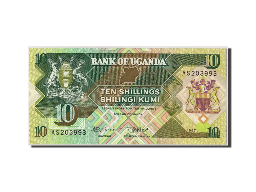Banknote, Uganda, 10 Shillings, 1987, Undated, KM:28, UNC(65-70)
