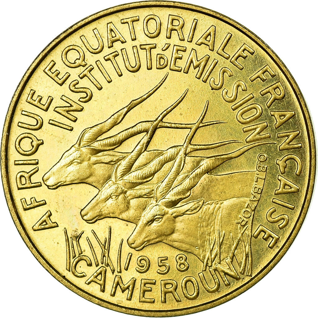 Coin, Cameroon, 5 Francs, 1958, Paris, MS(63), Aluminum-Bronze, Lecompte:26