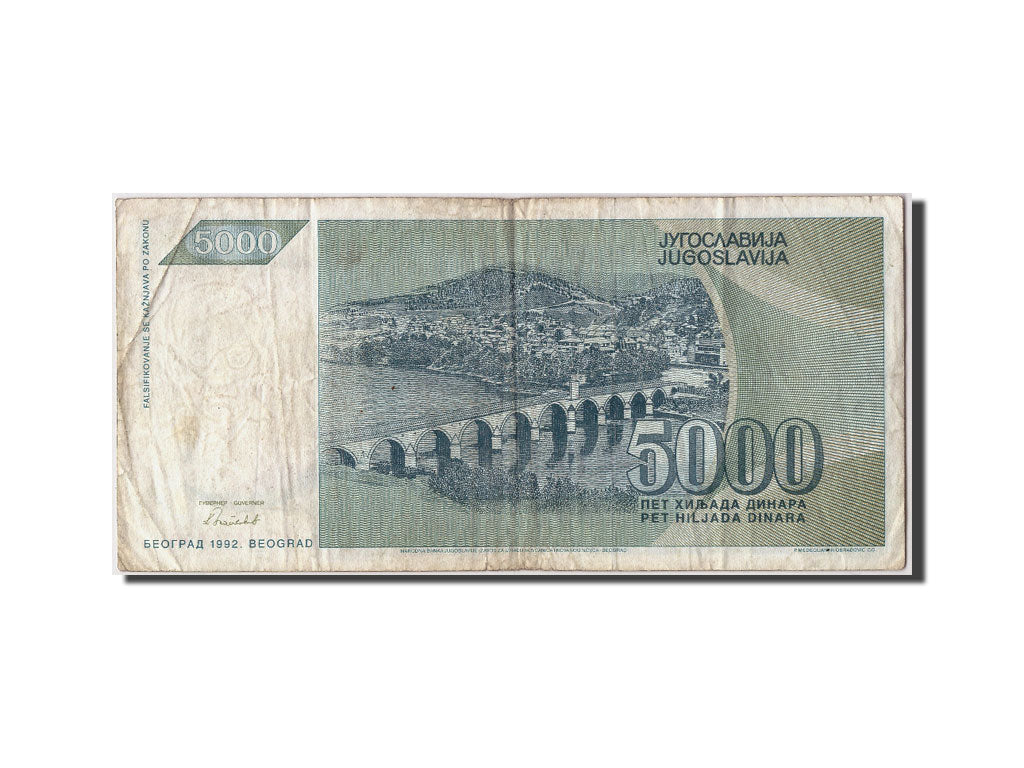Billet, Yougoslavie, 5000 Dinara, 1992, Undated, KM:115, TB