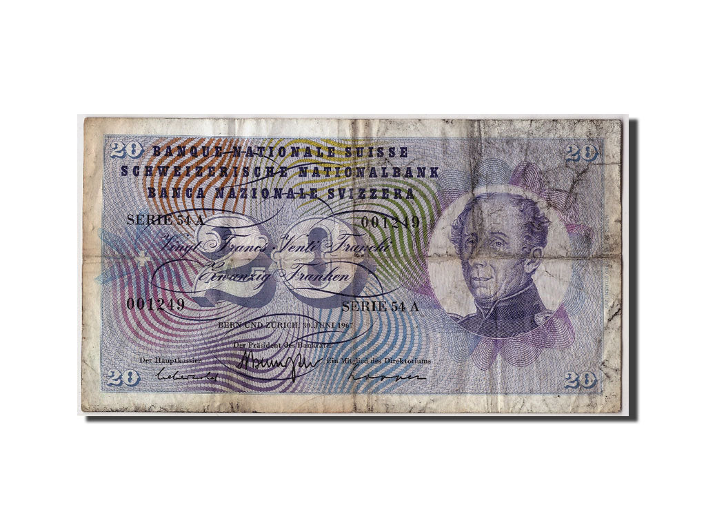 Banknote, Switzerland, 20 Franken, 1967, 1967-06-30, KM:46o, VF(20-25)