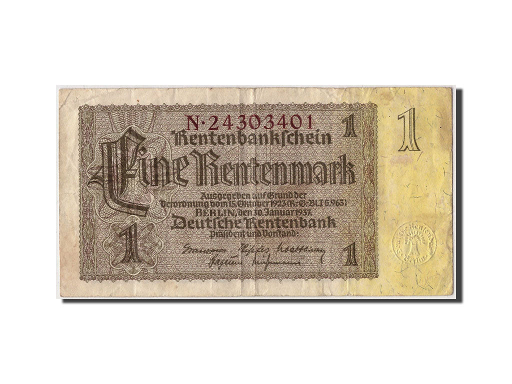 Banknote, Germany, 1 Rentenmark, 1937, 1937-01-30, KM:173b, VF(30-35)