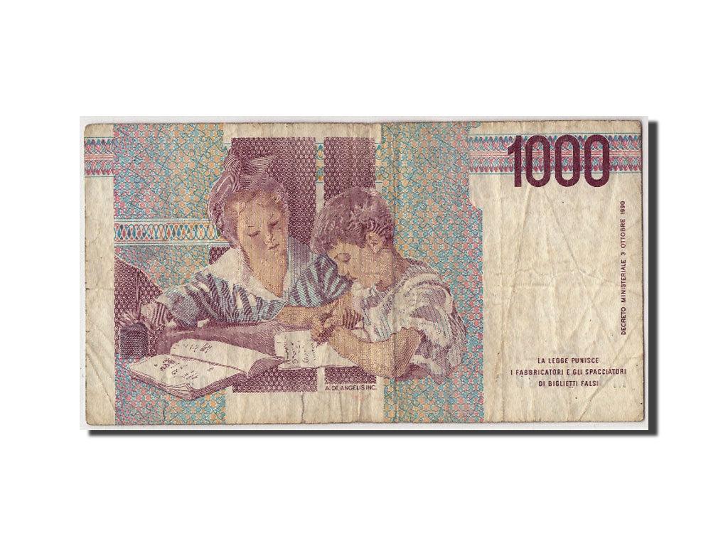 Biljet, Italië, 1000 Lire, D.1990, Undated, KM:114b, B+