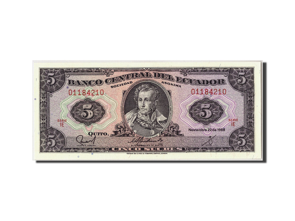 Billete, 5 Sucres, 1988, Ecuador, KM:120A, 1988-11-22, UNC
