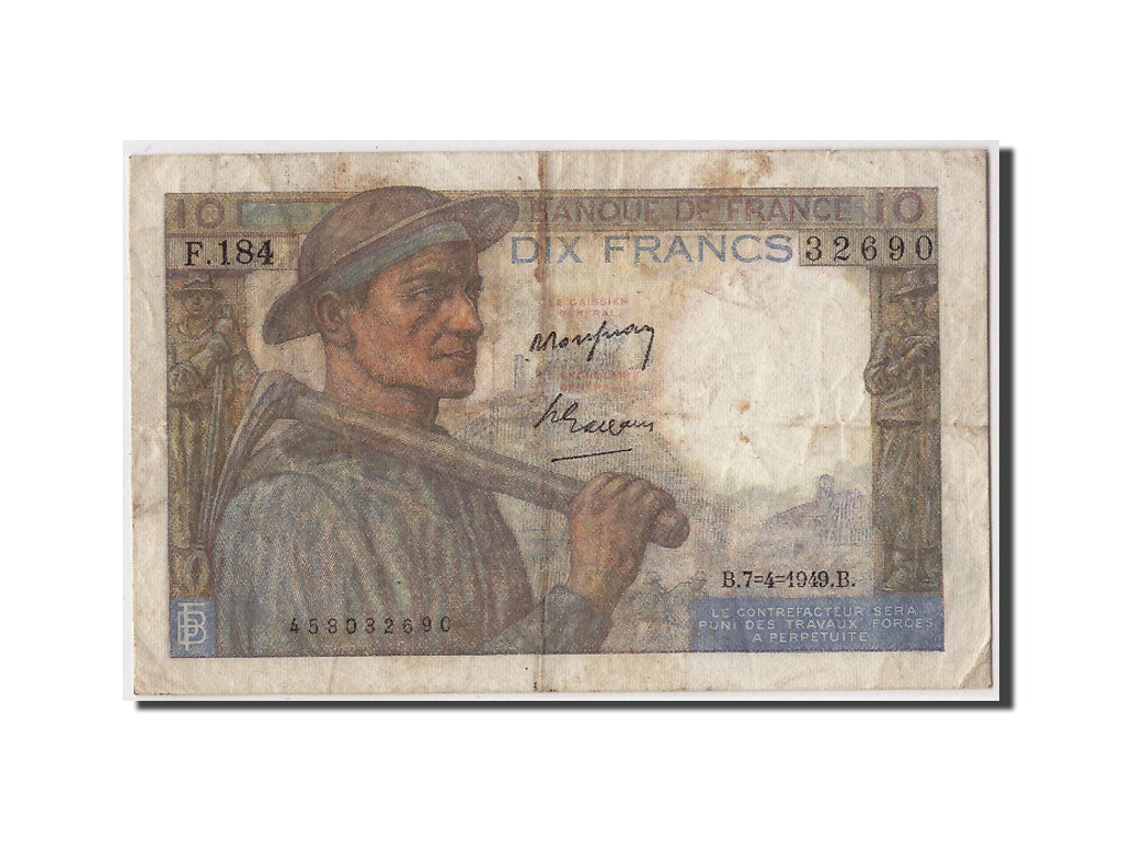 Banknote, France, 10 Francs, 10 F 1941-1949 ''Mineur'', 1949, 1949-04-07