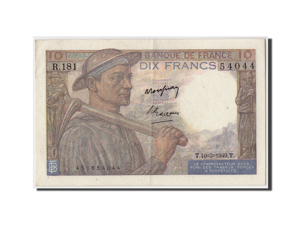 Billet, France, 10 Francs, 10 F 1941-1949 ''Mineur'', 1949, 1949-03-10, SUP+