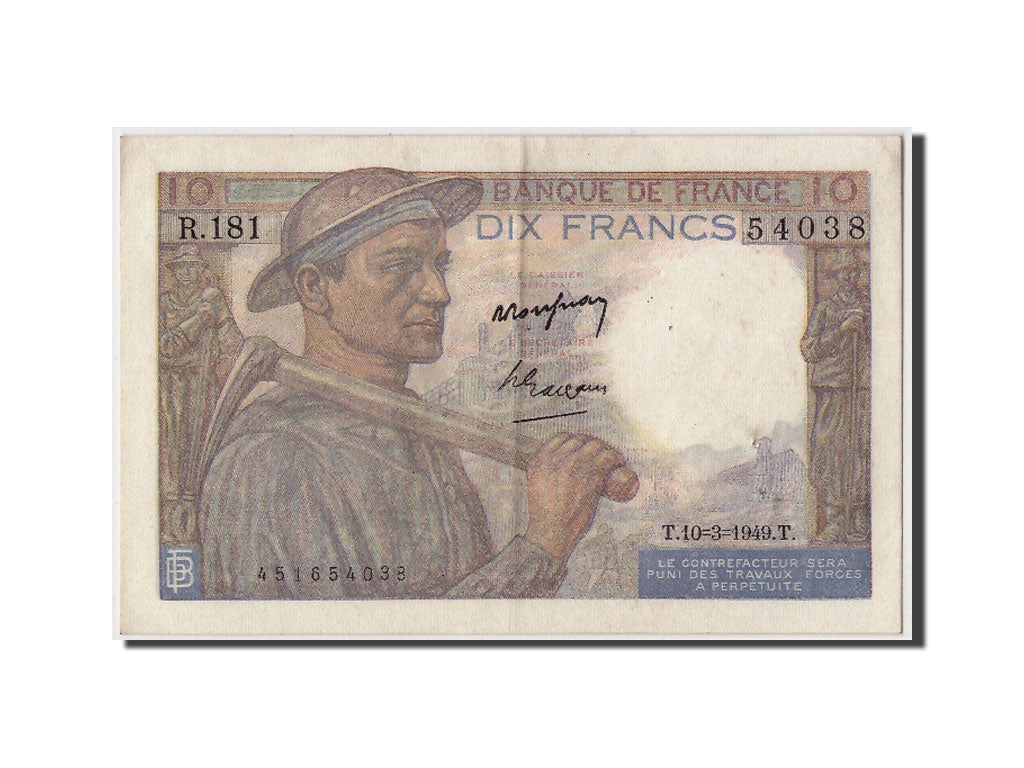 Billet, France, 10 Francs, 10 F 1941-1949 ''Mineur'', 1949, 1949-03-10, SUP