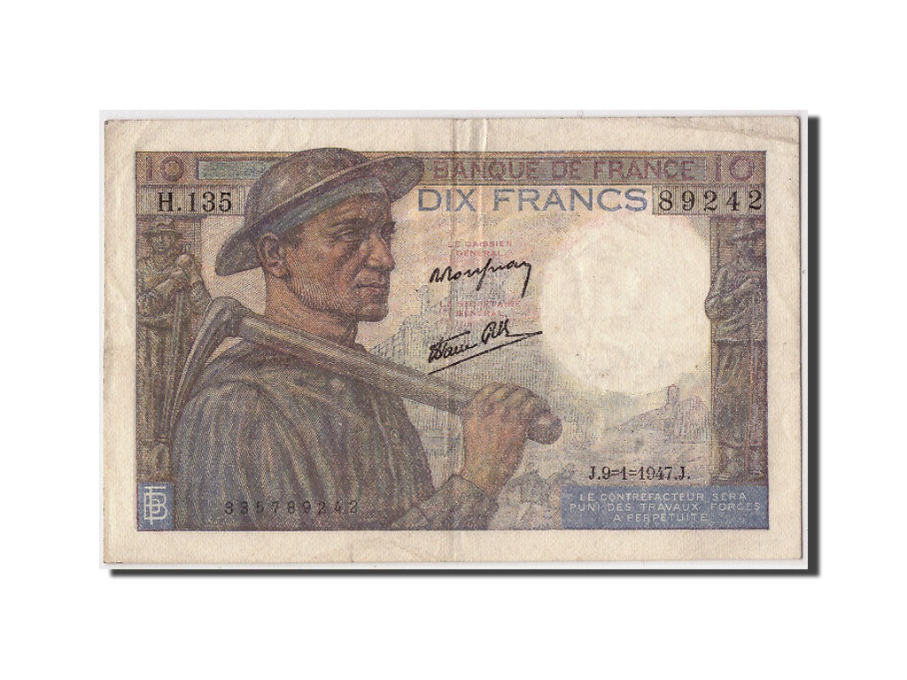Billet, France, 10 Francs, 10 F 1941-1949 ''Mineur'', 1947, 1947-01-09, TTB+