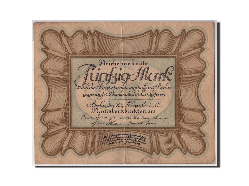 Billete, 50 Mark, 1918, Alemania, KM:65, 1918-11-30, RC+