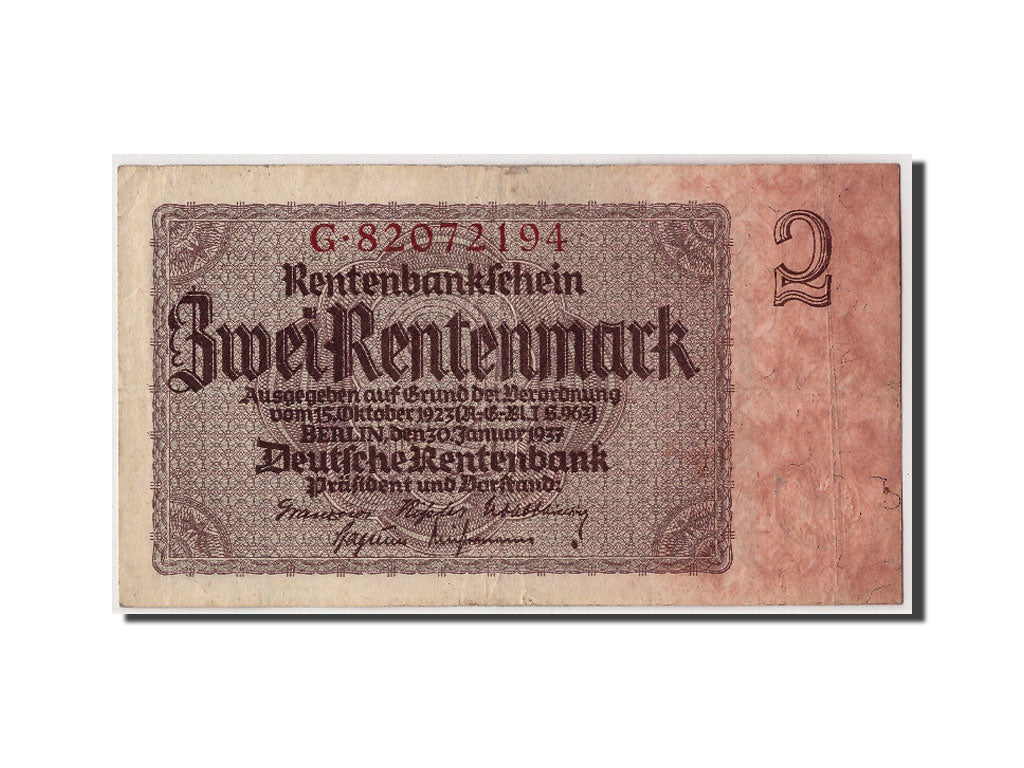 Banknote, Germany, 2 Rentenmark, 1937, 1937-01-30, KM:174b, EF(40-45)