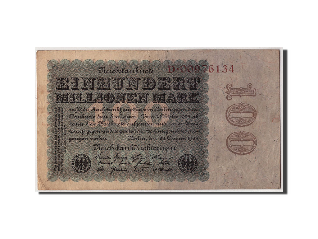 Banknote, Germany, 100 Millionen Mark, 1923, 1923-08-22, KM:107a, VF(20-25)