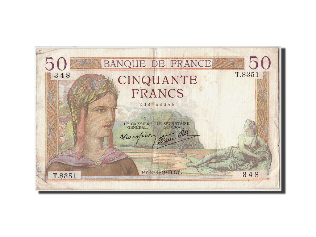 Banconote, Francia, 50 Francs, 50 F 1934-1940 ''Cérès'', 1938, 1938-05-27