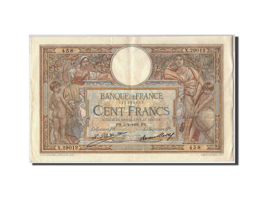 Banknote, France, 100 Francs, 100 F 1908-1939 ''Luc Olivier Merson'', 1931