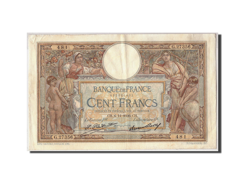 Banknote, France, 100 Francs, 100 F 1908-1939 ''Luc Olivier Merson'', 1930