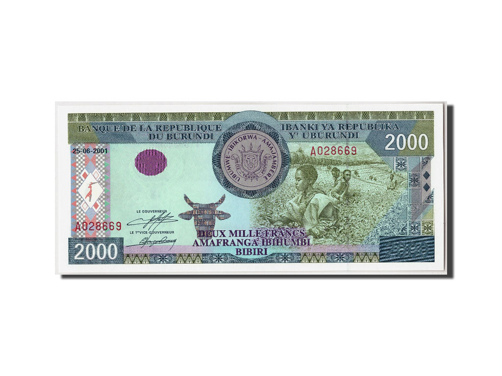 Banknote, Burundi, 2000 Francs, 2001, 2001-06-25, KM:41a, UNC(65-70)