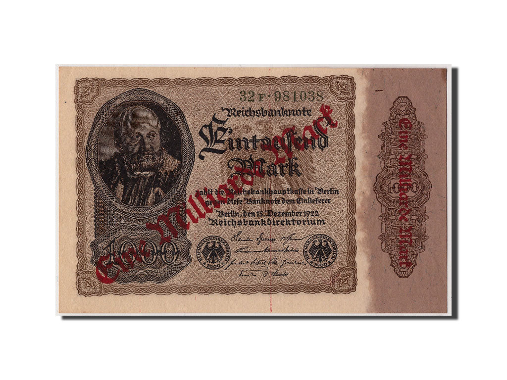 Banknote, Germany, 1 Milliarde Mark on 1000 Mark, Undated (9-1923), 1922-12-15