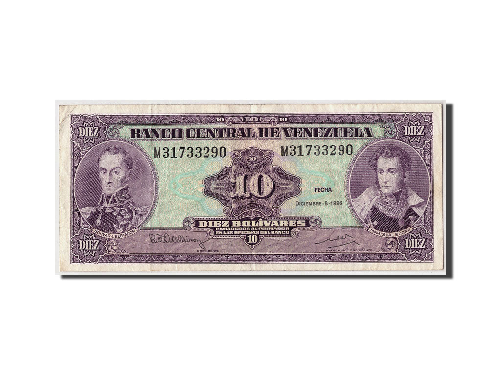 Billete, 10 Bolívares, 1992, Venezuela, KM:61c, 1992-12-08, MBC+