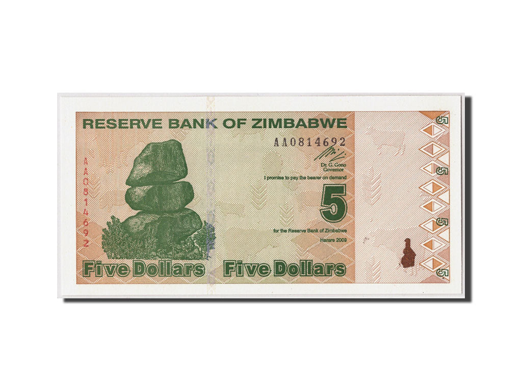 Biljet, Zimbabwe, 5 Dollars, 2009, 2009-02-02, KM:93, NIEUW