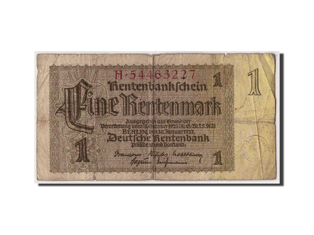 Geldschein, Deutschland, 1 Rentenmark, 1937, 1937-01-30, KM:173b, SGE