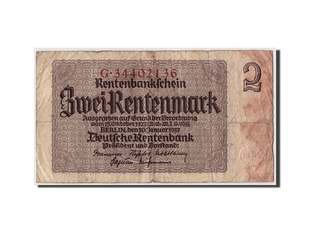 Banknote, Germany, 2 Rentenmark, 1937, 1937-01-30, KM:174b, F(12-15)