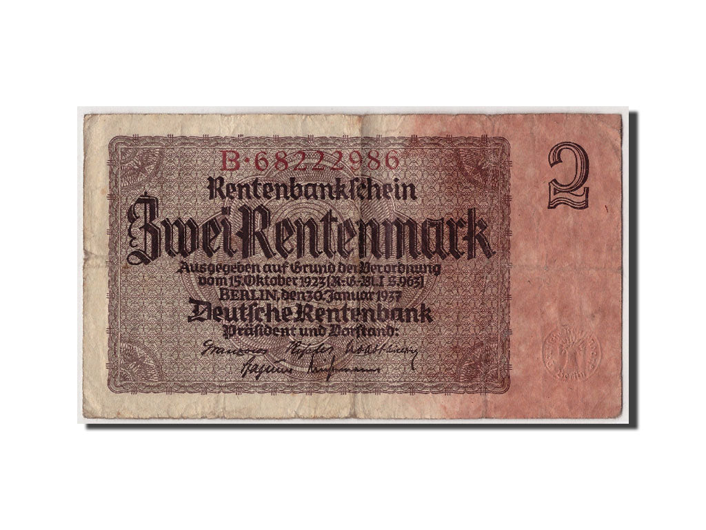 Banknote, Germany, 2 Rentenmark, 1937, 1937-01-30, KM:174b, VF(20-25)