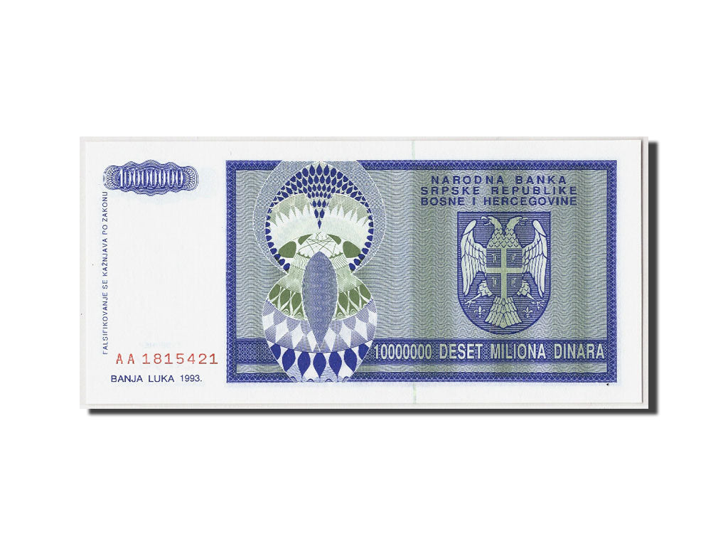 Banconote, Bosnia - Erzegovina, 10 Million Dinara, 1993, KM:144a, Undated, FDS