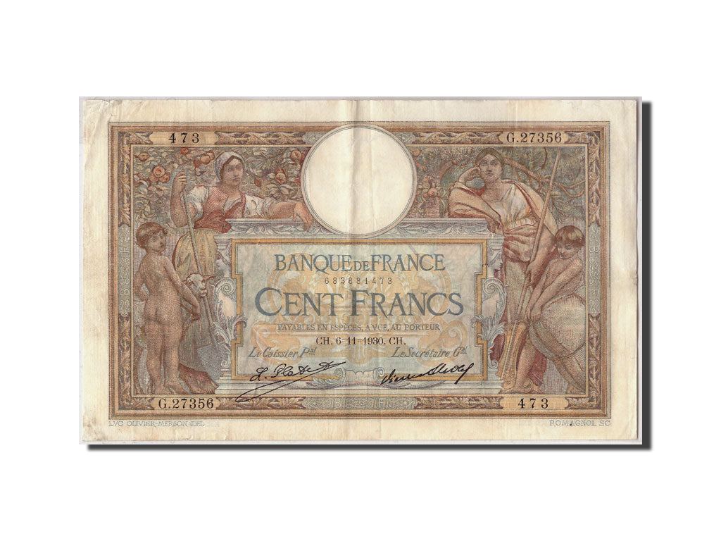 Banknote, France, 100 Francs, 100 F 1908-1939 ''Luc Olivier Merson'', 1930